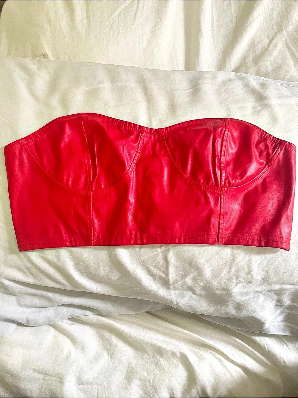 SHEIN MOD Red PU Leather Tube Top Faux Leather Bustier Crop Top Size Large